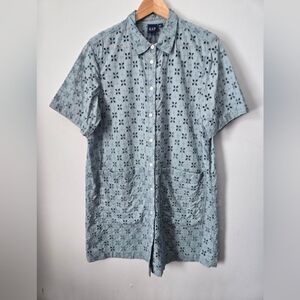 GAP Women's Blue Short Sleeve Cotton Eyelet Shirt Dress